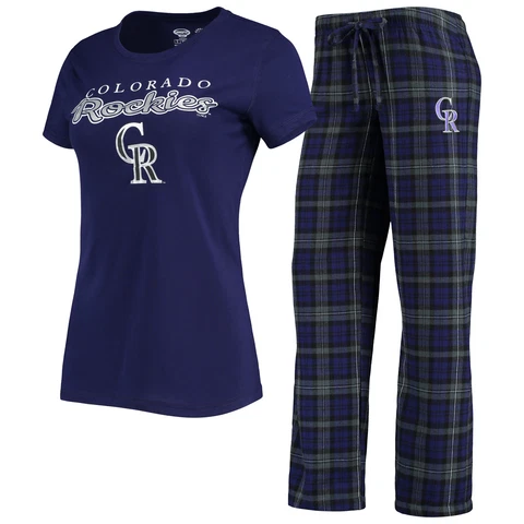 Women's Concepts Sport Purple/Black Colorado Rockies Lodge T-Shirt & Pants Sleep Cover