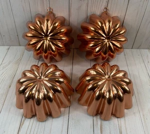 Vtg, 3 1/2 Cup Copper Fluted Jello/ Cake Mold Wall Decor With Hanger, Set Of 4 - Picture 1 of 11
