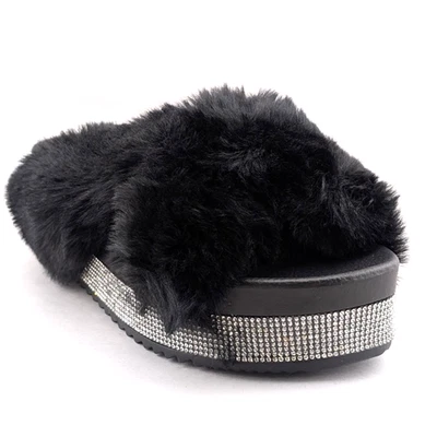 Cape Robbin Size 9 Spotty~Comfy Cross Strap Faux Rabbit Platform Sandal Slippers - Image 1 of 4