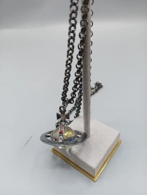 Vivienne Westwood Gunmetal Clear 3D Giant Orb Pendant Necklace - Image 1 of 4