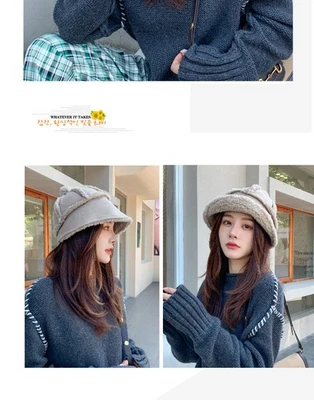 Damas Cálido Invierno Pintor Sombrero Forrado de Vellón Inspirado en Cordero Ala Ancha Gorra Prendas para la cabeza Foto 1 de 4