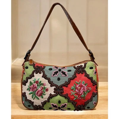 Bolsa Hobo Vintage Isabella Fiore Floral Brocado Frisado Leila-Marissa  - Imagem 1 de 4