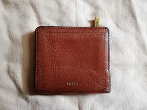 Fossil Logan Mini Wallet Brown Leather Bifold Snap Zipper Card Case Coin Purse - Picture 1 of 21