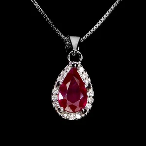 925 Sterling Silver Necklace Pear Ruby 7x5mm Gemstone No USA Import Fees - Picture 1 of 14
