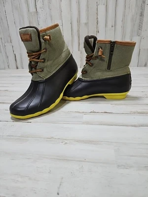 Sperry Women's 8 M Saltwater Rain Black Green Yellow Waterproof Rubber Duck Boot - Image 1 of 4
