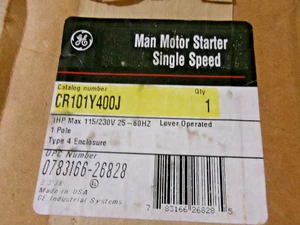 New GE CR101Y400J Manual Motor Starter Single Speed 1 Pole Type 4 Enclosure AK - Picture 1 of 3