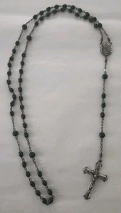 Vintage katholisch christlich Sterling 22" schwarze Perlen Rosenkranz schön! - Bild 1 von 13