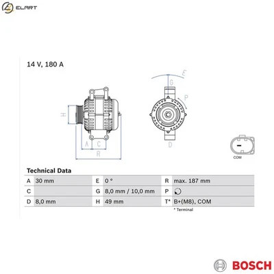 ALTERNATOR 0 986 048 820 FOR BMW 1/5/E6/3/E9/E87 N52B25A/BF/B/AF/BE 2.5LA 3.0L - Image 1 of 4
