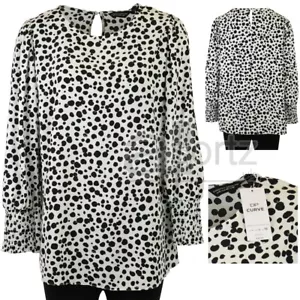 New Ladies Plus Size Dorothy Perkins Tunic Top Long Sleeves White Black Spots - Picture 1 of 6