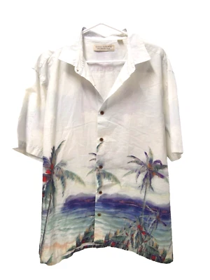 Camisa Hawaiana Island Republic Para Hombres 2XL Palmeras Blanco Algodón Playa Botón Foto 1 de 4