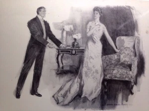 Howard Chandler Christy B&W Romantic Art Print At Cross Purposes 16.25” x 12” - Picture 1 of 9
