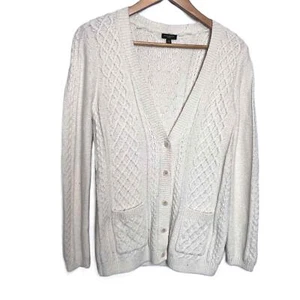 Talbots elfenbeinfarben zierlich klein Zopfmuster V-Ausschnitt Knopfleiste Cardigan mit Taschen - Bild 1 von 8