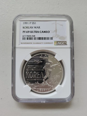 1991P $1 NGC PF69 Ultra Cameo Korean War Dollar 90% Silver Coin .900 Cover