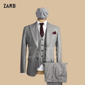 Grauer Tweed 3-teiliger Herrenanzug, Vintage Peaky Blinders Style, maßgeschneiderte Passform - Bild 1 von 5