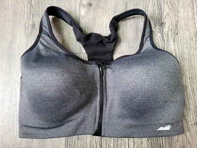 Avia Womens Sports Bra Size 38D Black Gray Front Zipper Racerback Wireless Lined - Image 1 of 4