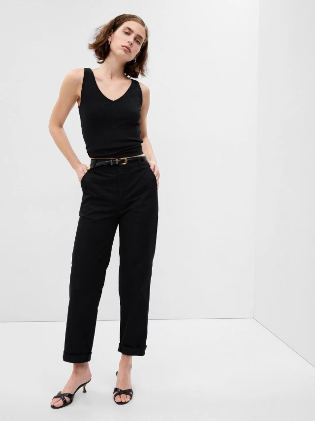 GAP High Rise Girlfriend Khakis Black Stretch Twill Pants Size 10 #819959 RT