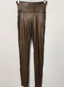 SPANX Faux Leather Leggings Womens M Brown High Rise Full Length Elastic Waist - Picture 1 of 8