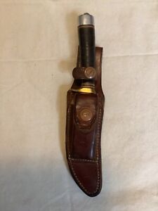 randall vintage knife with heiser sheath brown button and stone