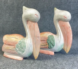 Par de pelícanos tallados a mano océano pájaro madera escultura arte tropical hecho Indonesia - Imagen 1 de 11