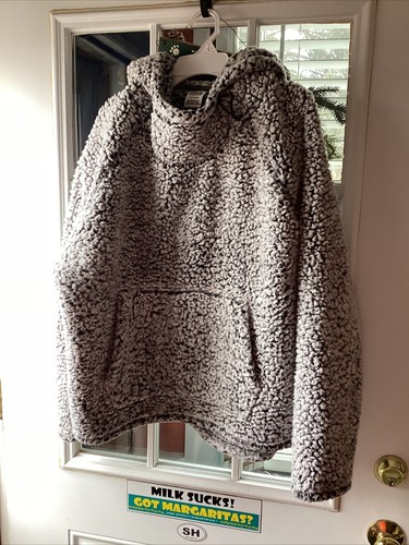 UNDERCOVER PINK Victoria's Secret Gray Sherpa Pullover Hoodie Sweatshirt Size Large