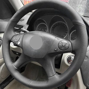 Cubierta del volante negro volante de cuero para Mercedes Benz Clase C W204 2007-2011 - Imagen 1 de 6
