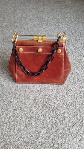 Borsa da medici vintage retrò Tory Burch in pelle cognac montatura MOLTO RARA!