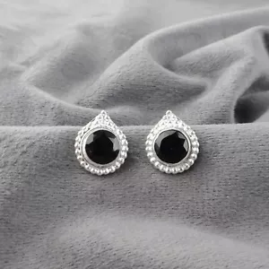 Natural Black Onyx Gemstone Stud Daily Wear Earrings 925 Silver For Women - Picture 1 of 5