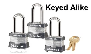 Master Lock Padlock - Three (3) Keyed Alike Locks w/6 keys 3KALF-3 - Picture 1 of 2
