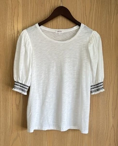 Goldie | Women’s Medium | Pima Cotton White Puff Sleeve Tee Shirt Lightweight - Picture 1 of 7