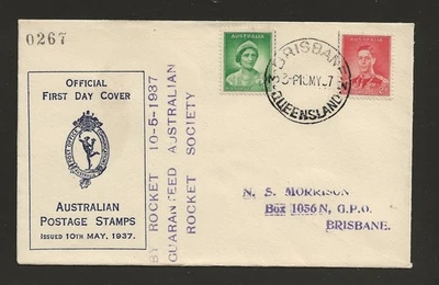 1937 AUSTRALIA rocket mail cover - CORONATION DAY FDC - EZ 11C1 - Image 1 of 2