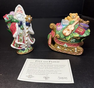Fitz And Floyd Florentine Santa Claus Sleigh Salt And Pepper Shakers Vtg X-Mas - Picture 1 of 15
