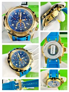 Invicta Speedway Swiss Chrono Quartz Men Watch 40357 Gold SS Case Blue Strap WR - Picture 1 of 16