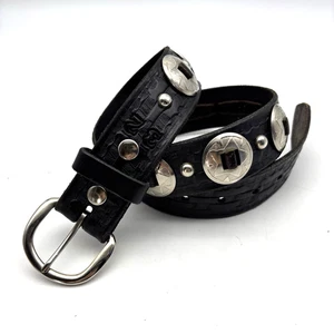 Vintage 80er Handarbeit schwarz verziert Echtleder Concho Nieten Gürtel 30-34" - Bild 1 von 16