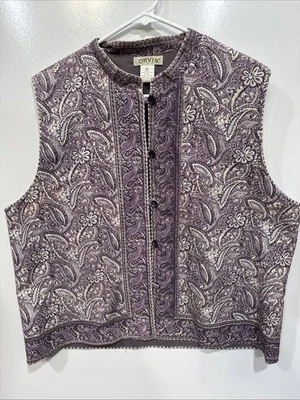 Colete Orvis Feminino X-Grande Roxo Paisley Forrado Sem Mangas Botão Frontal Vintage - Imagem 1 de 4
