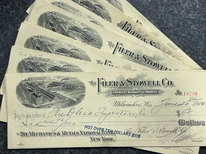 Lot of 30 1914 FILER & STOWELL Milwaukee Vintage Antique Cancelled Checks - Bild 1 von 19