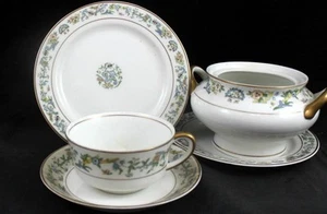 Syracuse Oriental Gold Trim 4 Pcs 2 Bread Plates 1 Cup Saucer Set 1 Sugar Bowl - Picture 1 of 7