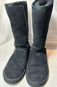 Vintage UGG Women Blk Suede/faux Fur Madonna Rhinestone Boots Sz 7 Used - Picture 1 of 14