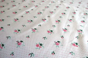 White with Pink Flowers and Pink Polka Dots 100% Cotton Fabric- 7/8 Yard Piece - Picture 1 of 3