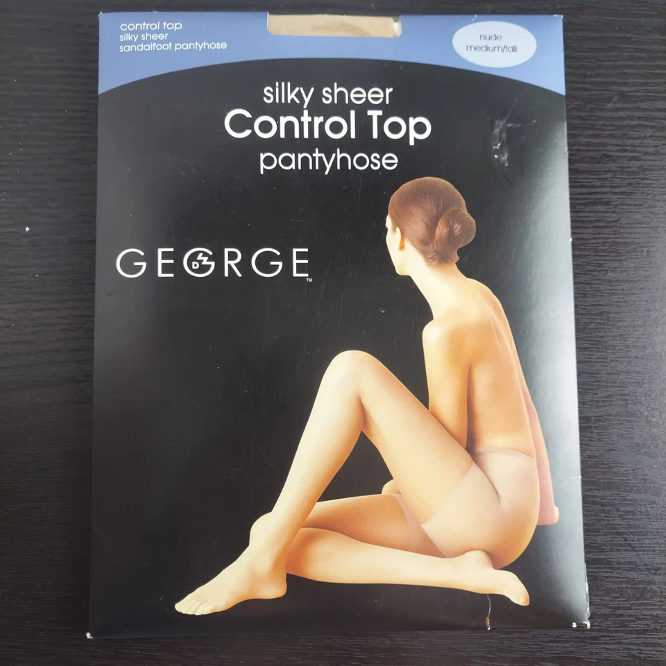 George Control Top Pantyhose Nude Medium Tall Silky Sheer Tights Dress - Image 1 of 4