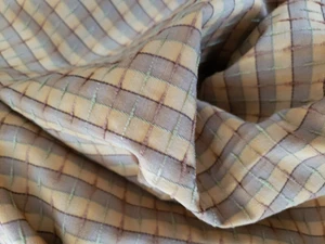 GOLD TAN WOVEN POLY CHECK REMNANT UPHOLSTERY DRAPERY FABRIC - Picture 1 of 3