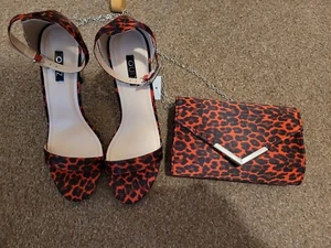 Quiz Sandals size 7 matching bag red black animal print open toe ankle strap - Picture 1 of 7