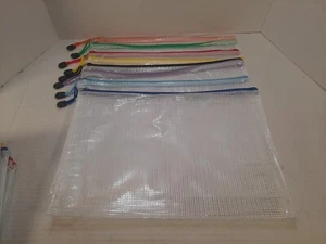 Set Of 8 Mesh Zipper Pouch Document, School Supplies, Craft Storage Folders - Picture 1 of 5