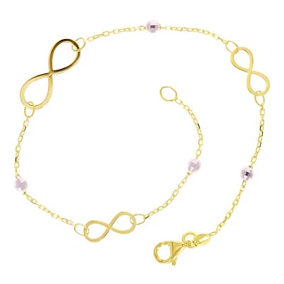 Italian 14k Yellow & White Gold Ball Bead Infinity Link Bracelet 7" 6mm 1.3 gram - Image 1 of 4