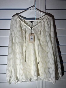 NWT NYDJ Cream Sheer Long Sleeve Peasant Blouse Size XL Women’s Top w/ tank - Picture 1 of 20