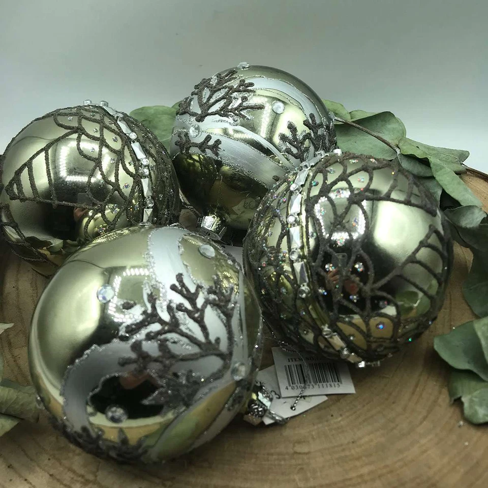 Set 4 Palline di Natale Argento e Glitter - Immagine 1 di 1