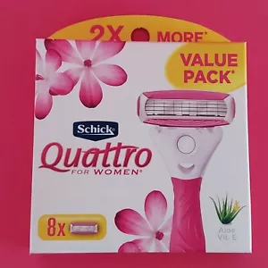 SCHICK QUATTRO for WOMEN VALUE PACK BOX of 8 RAZOR BLADE REFILL CARTRIDGES - Picture 1 of 2