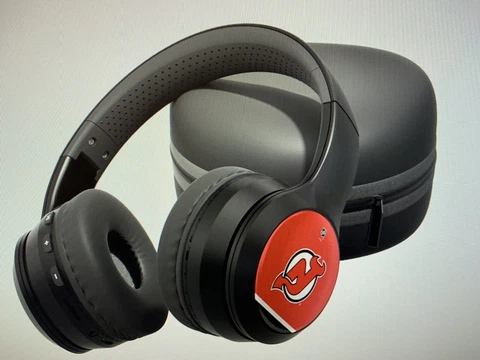 NJ NEW JERSEY DEVILS STRIPE DESIGN WIRELESS BLUETOOTH HEADPHONES WITH CASE NEW Cover