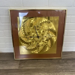 Vintage MCM Mid Century Gold Foil Wall Clock Mandala Gold Frame READ! - Picture 1 of 8