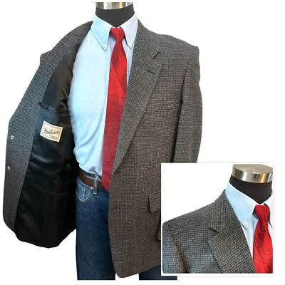 44/45L Largo Woolrich Lana Traje Chaqueta Deportiva Blazer Negro Gris Pata de Gallo Foto 1 de 4