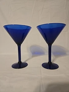 COBALT BLUE COCKTAIL MARTINI STEMMED GLASSES SET OF 2= 7" Tall, 4-5/8" Wide - Picture 1 of 24
